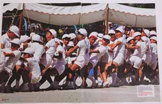 school children sports day in Hiroshima tug of war unusual festival Japan