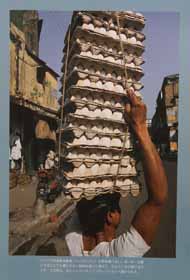 eggs being carried using ones head Calcutta India bizarre image India